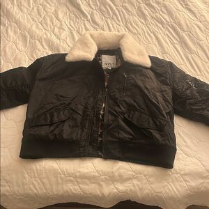 Anthropologie NVLT Black Bomber Jacket with White Collar